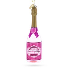 Botella de vino rosado espumoso vidrio adorno de Navidad