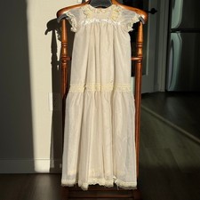 Vintage Handmade Heirloom Christening Baptism Gown Ivory Lace Swiss Dot Dress 36