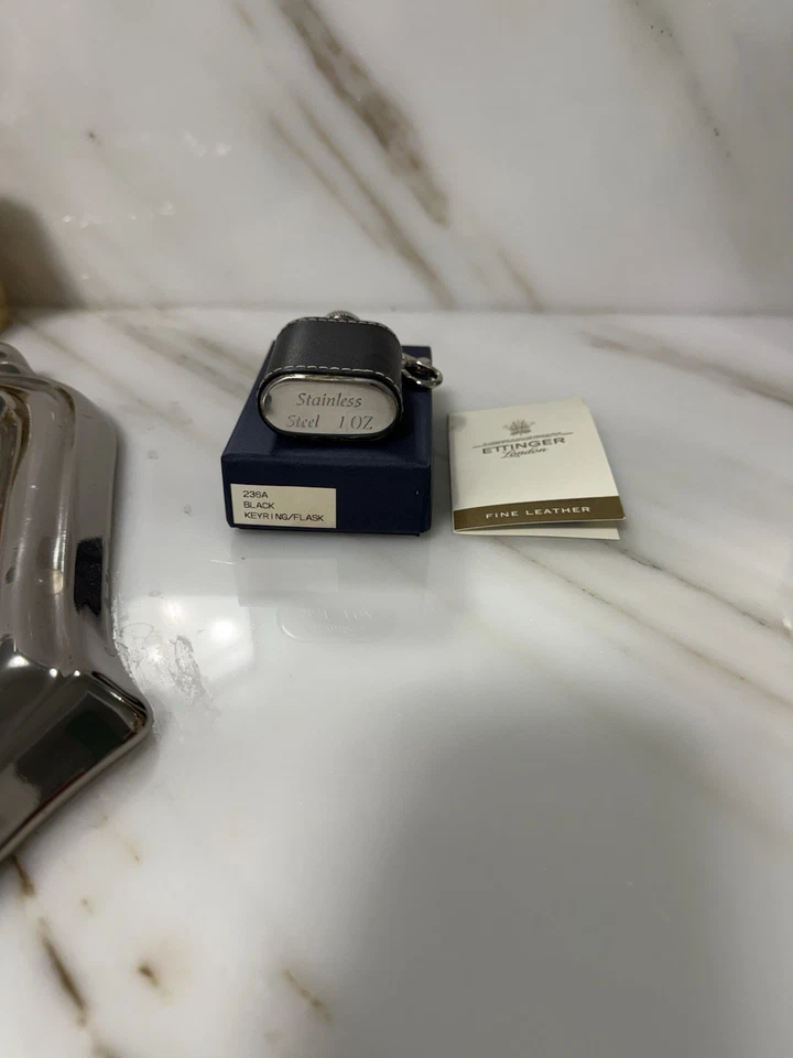 Ettinger Mini Flask Keychain Stainless Steel Wrapped Genuine Leather New In Box - Image 3 of 4