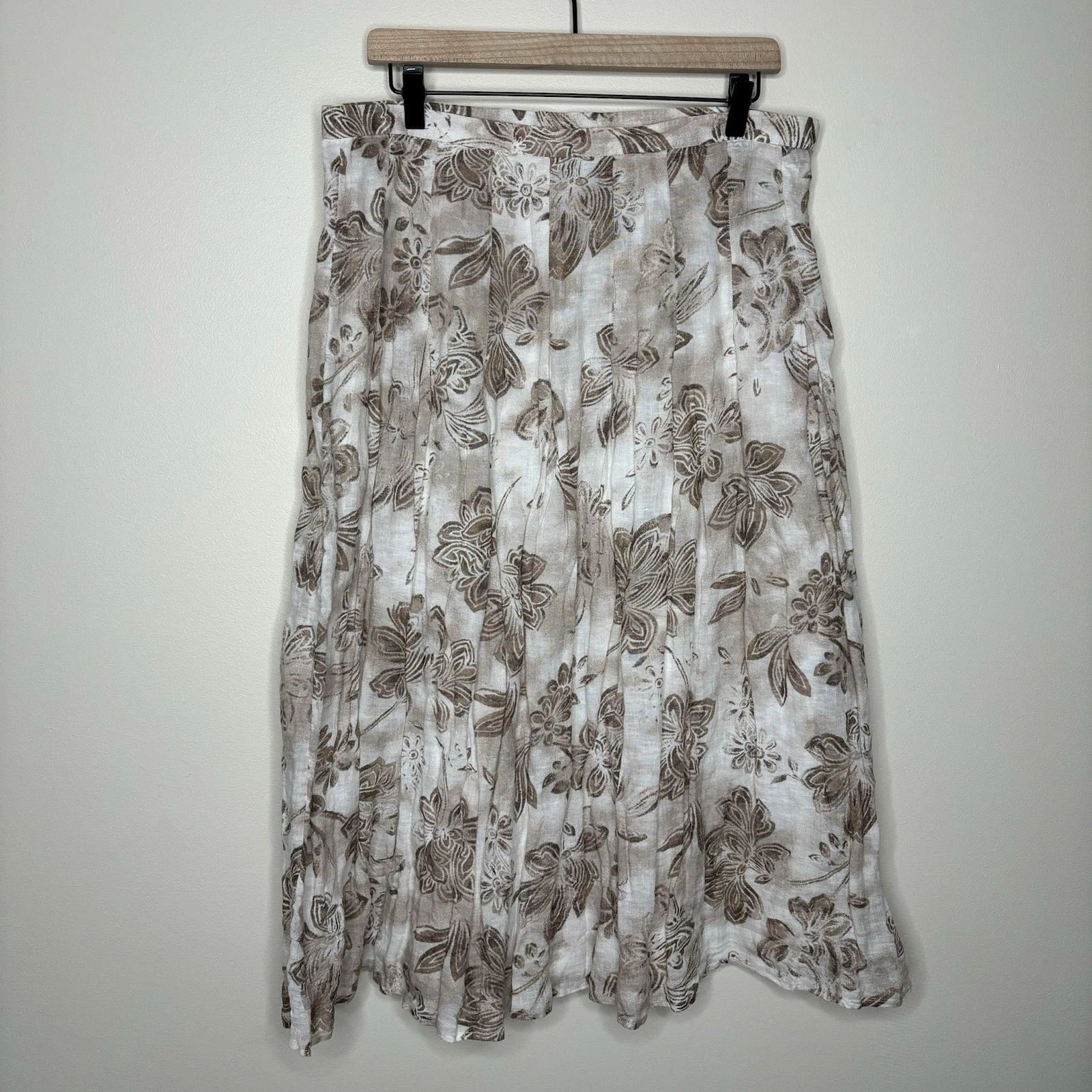 J Jill Linen Floral Maxi Long Skirt Brown 12P Boho Cottagecore Preppy Coastal