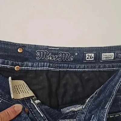Retro Miss Me Boots Cut Flash Diamond Embroidery Slim Blue Jeans Women's Y2K New