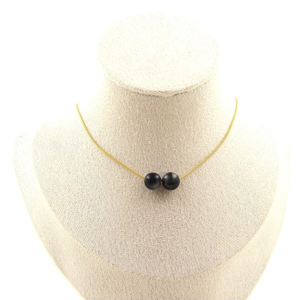 Halskette 2 Perlen Adleraugen 8 Mm. Kette Aus Vergoldetem Edelstahl Halskette-image