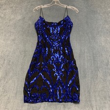 Windsor Tania Sequin Bodycon Mini Dress Womens S/M Sapphire Scroll Pattern Mesh