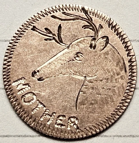 1883 Seated Liberty Dime 10c AU Luster Love Token - Mother - Deer - Animal