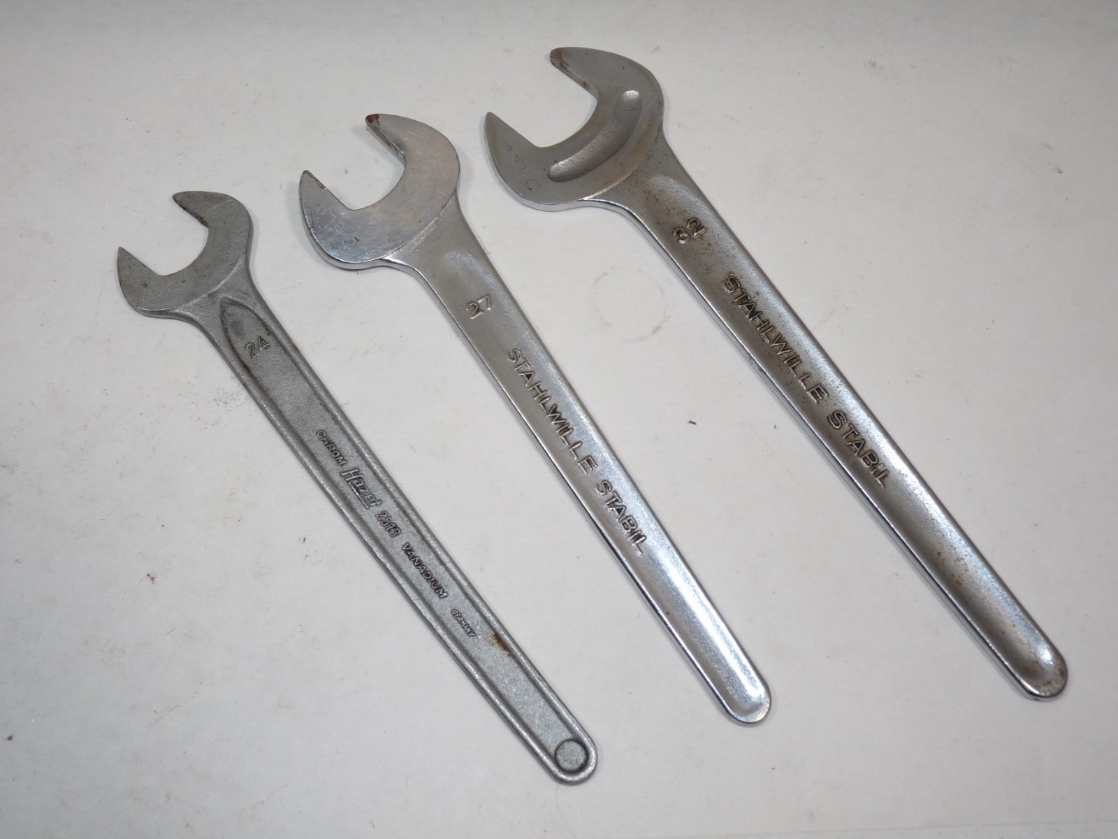 2 Vtg Stahlwille 1 Hazet Thin Single Open End Wrench Spanner Germany 24, 27, 32