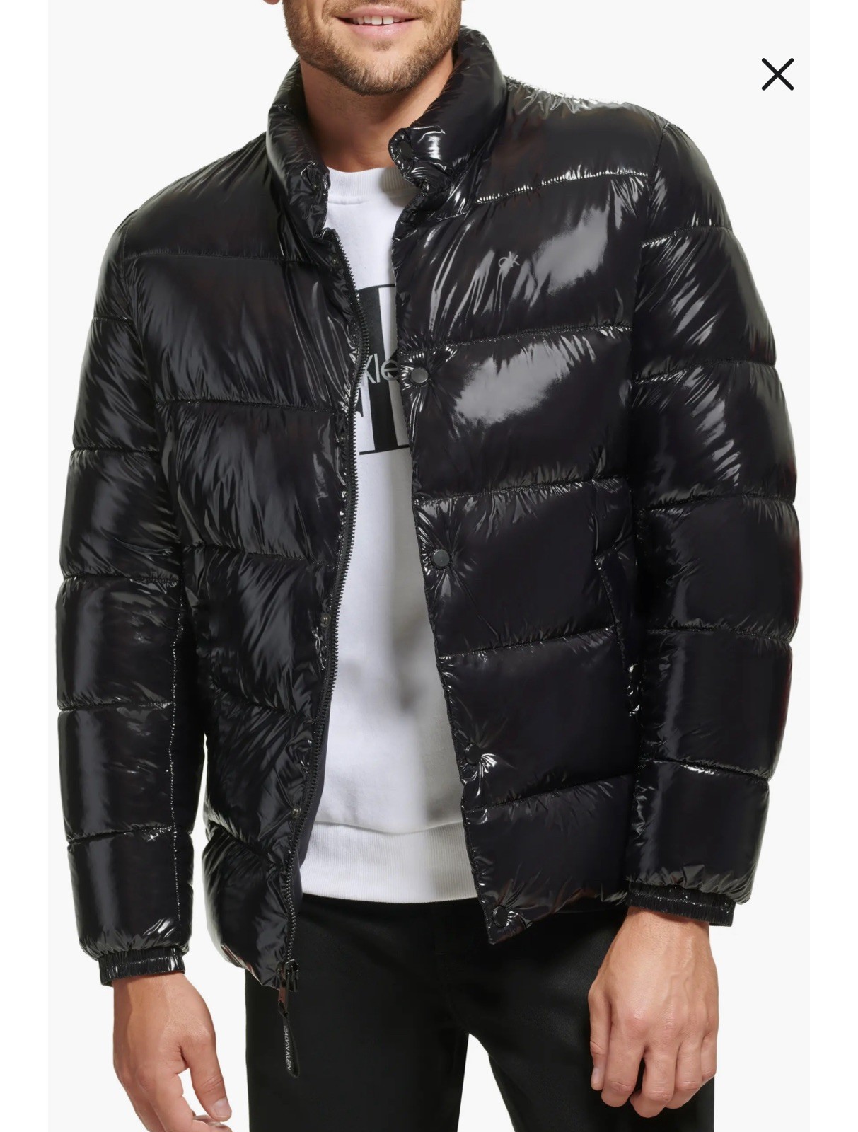 Calvin Klein High Shine Puffer Insulated Jacket Coat Men's Large Black Zipper 