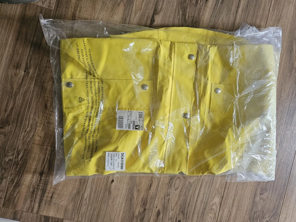 VINTAGE LANDS END MENS YELLOW PVC HOODED RAINCOAT SLICKER JACKET XL EXTRA LARGE - Image 2 of 2