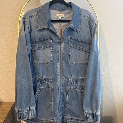 Knox Rose Blue Denim Full Zip Long Sleeve Jean Jacket Size Large