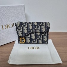 Christian Dior Saddle Bloom Card Holder Blue Oblique Jacquard
