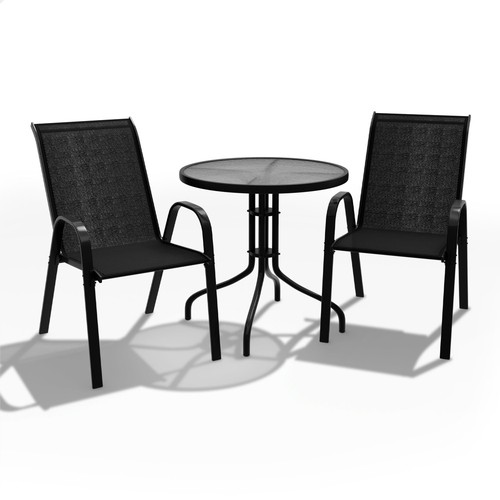 ALFORDSON 3PCS Outdoor Furniture Patio Table and Chairs Set Garden Round Black - Picture 11 of 11