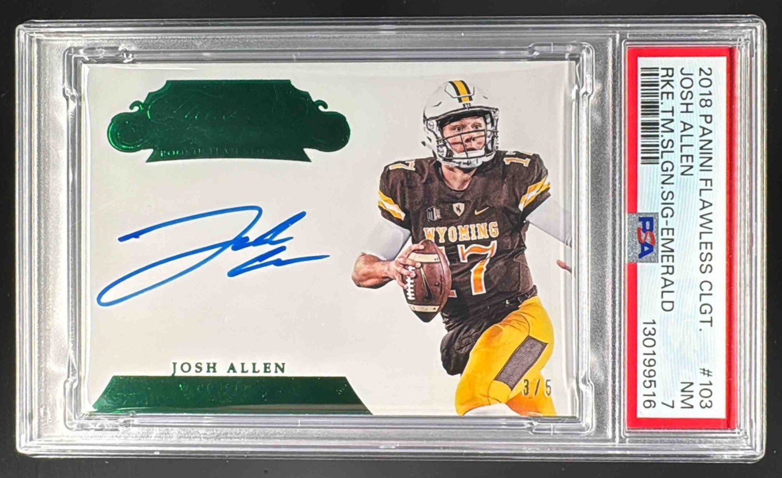 Josh Allen Panini Flawless Collegiate Rookie Team Slogan Signatures #103 Emerald
