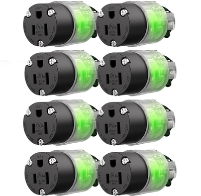#ad 8 Pack Lighted Extension Cord Replacement Ends15 Amp 125 Volt NEMA 5 15R 2 Pole $63.51