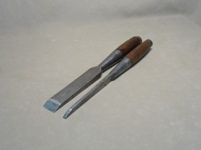 2 Heavy Framing Socket Mortise Frame Chisel AW CROSSMAN Mass. 1850-66 Nice 'CR'