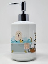 Old English Sheepdog in Bathtub Ceramic Soap Dispenser Hand Soap Dispenser Pump