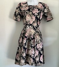 Vtg 80  s Dark Floral 100 Cotton Dress Cottagecore Rosette Midi Prairie 7