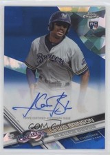 2017 Chrome Sapphire Edition Rookie Blue Refractor 1/50 Lewis Brinson Auto v9t