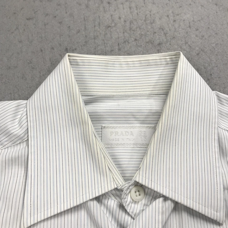 Camisa DE COLECCIÓN Prada Para Hombres 15 33 Blanco Azul Vestido a Rayas Italia Barrell Diseñador Foto 4 de 4