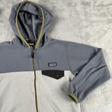 Patagonia Fleece Jacket Youth Small 7-8 Gray Hooded Full Zip Colorblock Logo