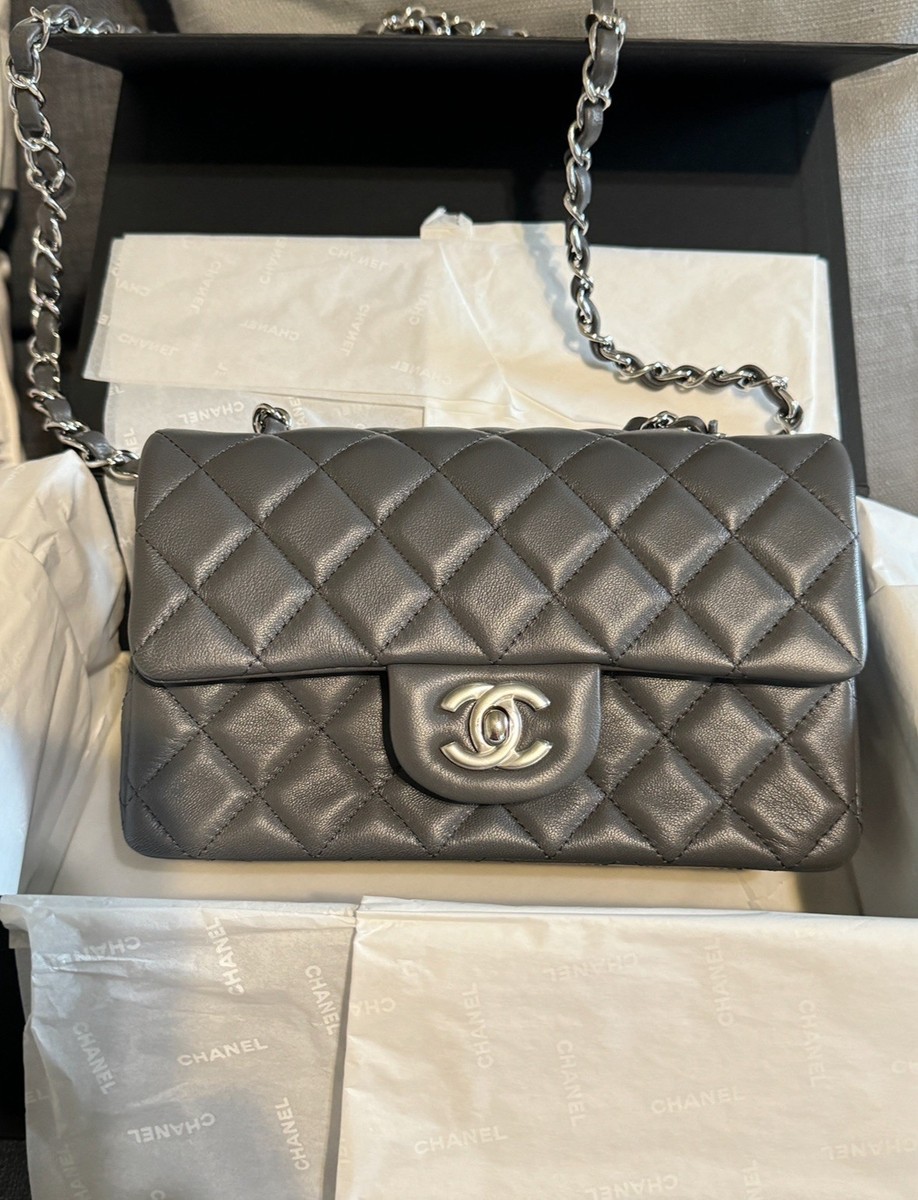 CHANEL Mini Classic Flat Gray Shoulder Bag Brand new with Box | eBay