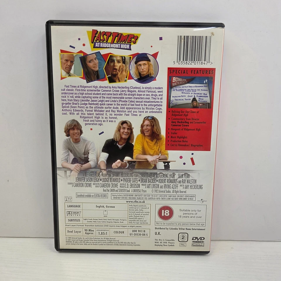 Fast Times At Ridgemont High 1982 DVD UK Region 2 - Image 3 of 3