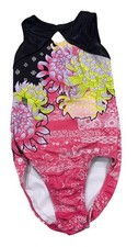 Sylvia P Childs Gymnastics Leotard Size 10 Floral Print Pink  Black
