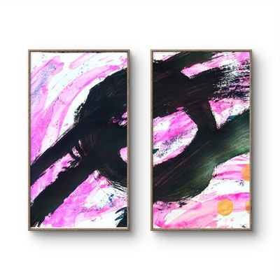 2-Panels 11 X 14'' each  Paper Street Style Modern Acrylic Painting Interconnect