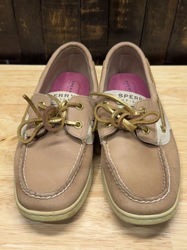 Zapatos de barco Sperry Top-Sider para mujer talla 7M cuero tostado dorado brillo cubierta Foto 4 de 4