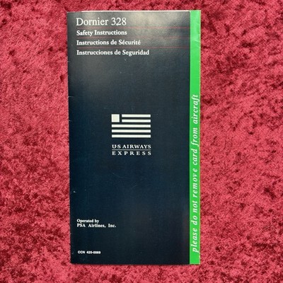 US Airways Express Dornier 328 Safety Card - Vintage PSA Airlines Fold-Out Guide