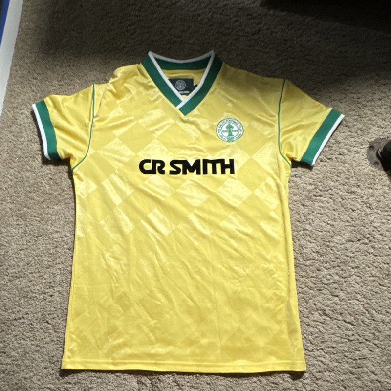 Celtic Official Soccer Jersey Yellow Green White CR Smith 1888-1988 Size M