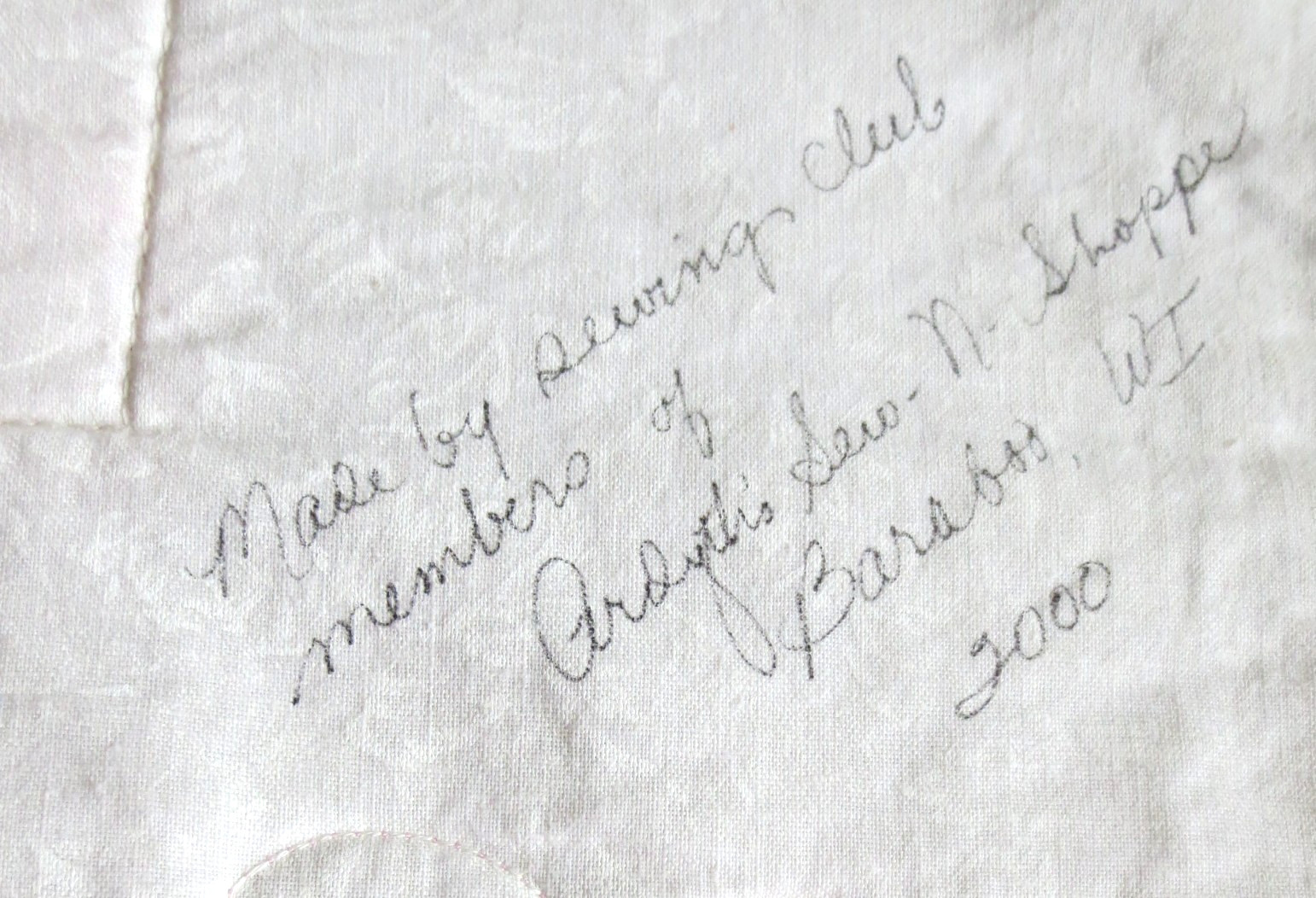 2000 39"X39" BREAST CANCER AWARENESS QUILT BY ARDYTH'S SEW N SHOPPE CLUB MEMBERS