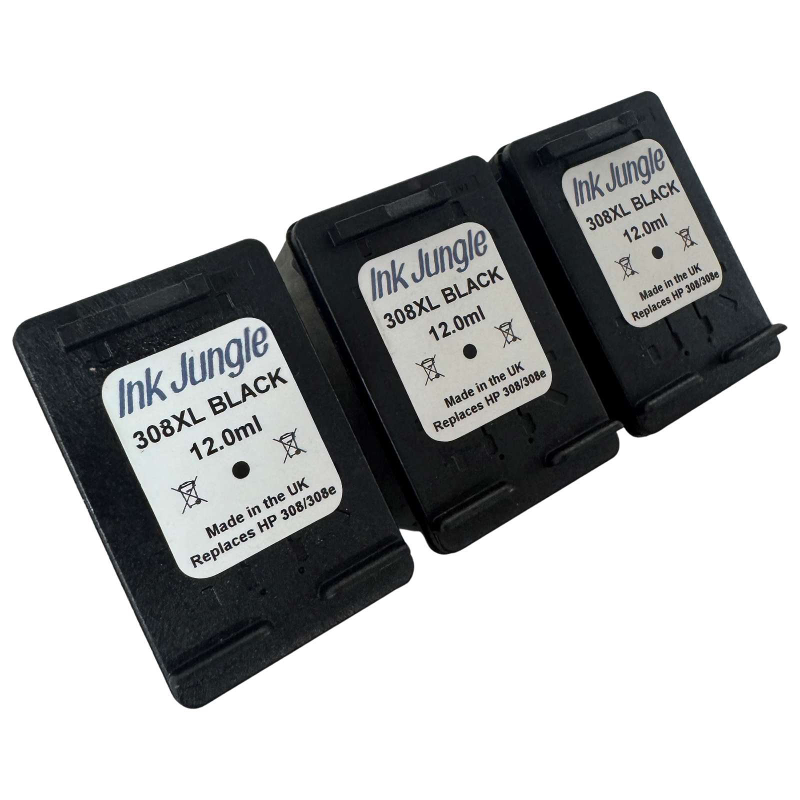 3x 308e Black Refilled Ink Cartridges For HP ENVY 6132 6132e 6152 6155 Printer