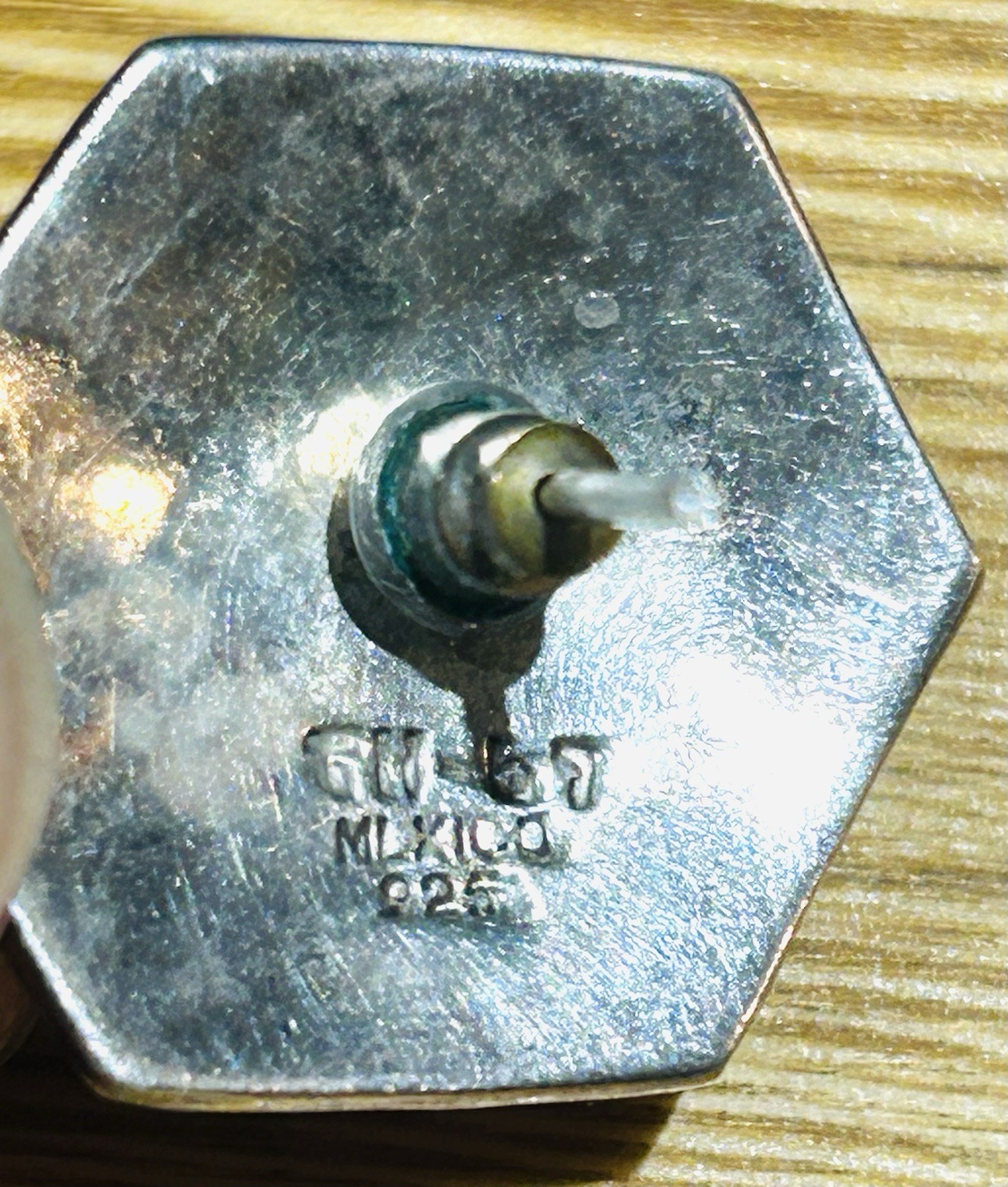 Vntg Hammered Solid Sterling Hexagonal Earrings P… - image 7