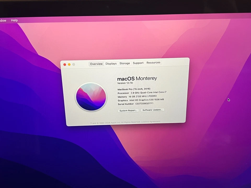 Apple MacBook Pro 15" 2016 i7 Quad Core 2.9GHz 1TB SSD 16GB RAM Radeon Pro 460 - Image 2 of 4