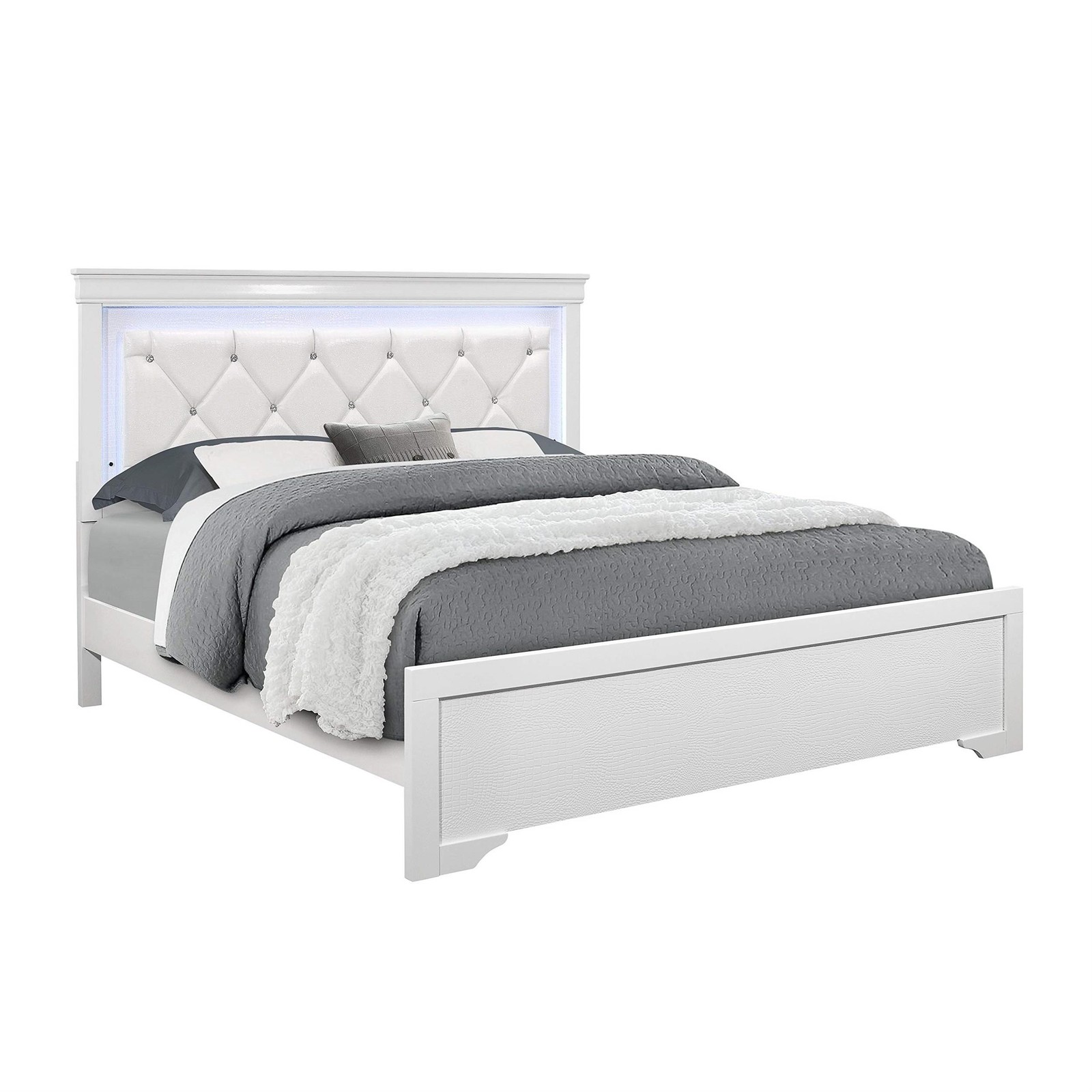 Global Furniture USA Pompei Metallic White Queen Bed w/ LED 