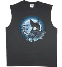 Men's sleeveless t-shirt lone wolf howling at the moon muscle tee tank top 