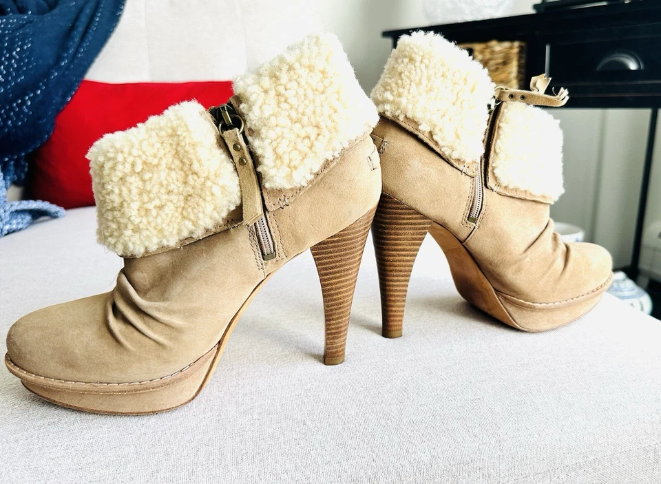 Botas UGG Georgette Mujer Tacones de aguja al tobillo Plataforma Piel Superior Nubuck Tostadas Talla 9 Foto 3 de 4