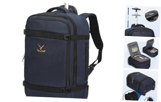 Rolling Backpack 42L Backpack with Wheels Airline Single Backpack Dark Blue