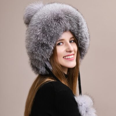 Women's Winter Thick Warm Fox Fur Ear Protection Cap Russian Ushanka Beanie Hats