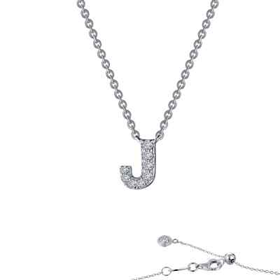 BRAND NEW Lafonn Platinum Bonded 0.34 CTW Letter J Pendant Necklace 9N090CLP20