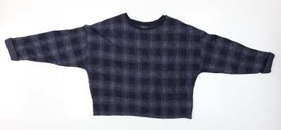Topshop Damen blau Rundhalsausschnitt Karo Polyestermischung Pullover Größe 12