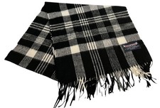 USA Made European Fabric Black Plaid 100% Acrylic Scarf With 2.5 Inch Fringe