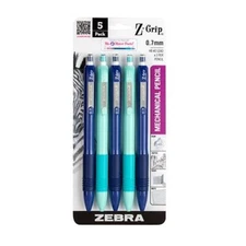 Zebra Z-Grip PMech Pencil 0.7mm Bright Blue Teal 5/Pk School Office Home Write