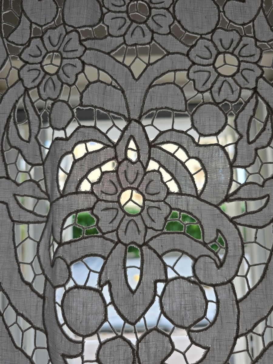 Rideau En Lin Brodé Main Bellora 210x300cm – Écru – Motif Anges – Made In Italy