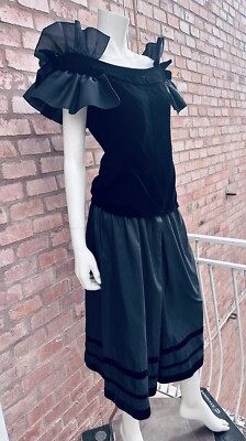 YVES SAINT LAURENT YSL Vintage 70s Black Velvet Skirt Pants