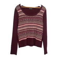 Eddie Bauer Women's Wool Sweater Burgundy Fair Isle Nordic Size M Y2K Preppy