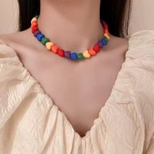 Lovely Cute Candy Color Love Heart Beaded Necklace Girl's jewelry gift