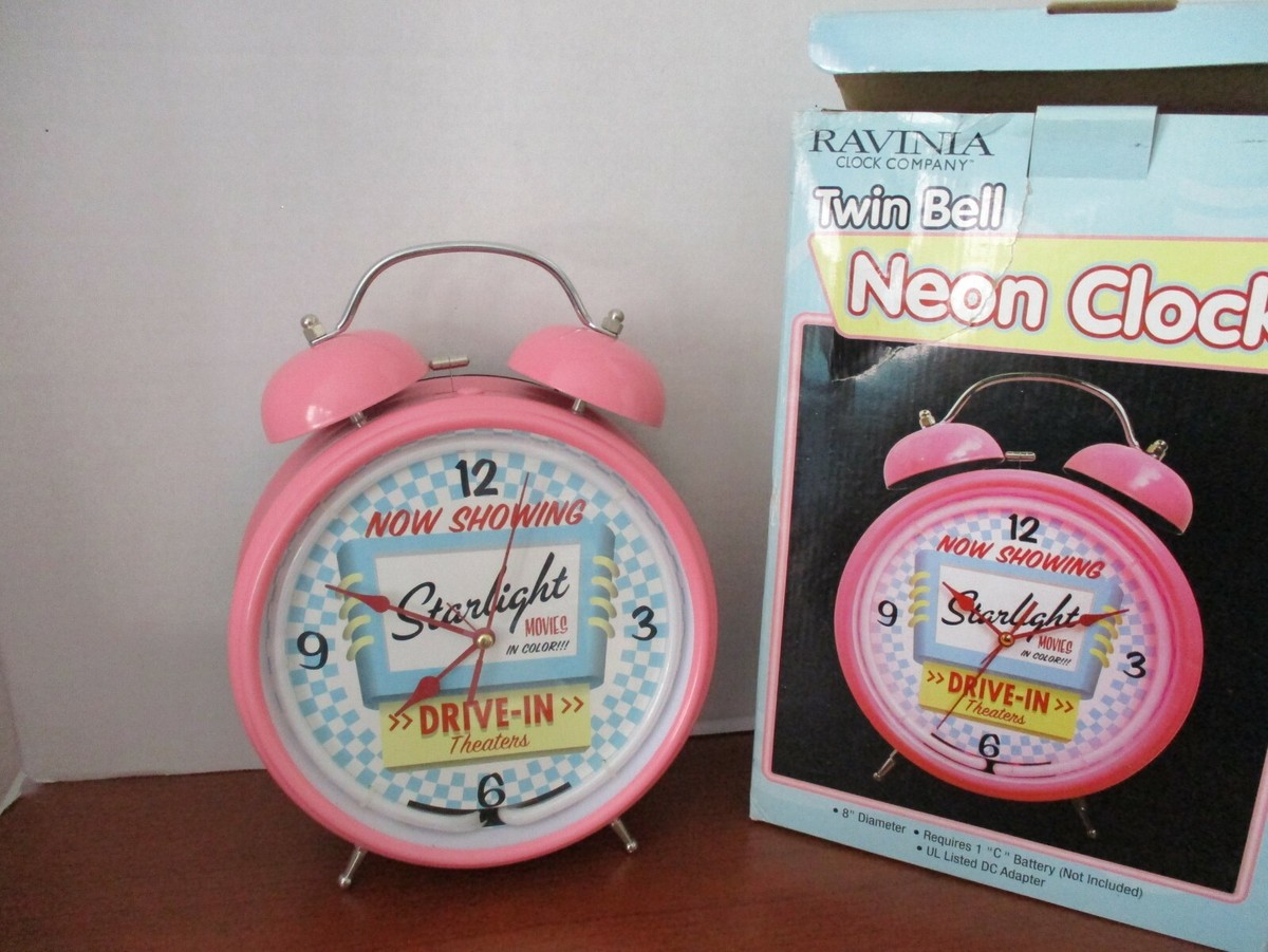 RETRO~Pink STARLIGHT DRIVE-IN Twin Bell ALARM CLOCK by Ravinia | eBay 