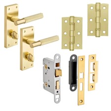 Marleybone Knurled Lever Bathroom Door Handle Pack Latch/Lock Brushed Brass