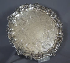 ANTIQUE GEORGIAN ROCOCO SHEFFIELD FUSED SILVER PLATE TRI-FOOT SALVER TRAY