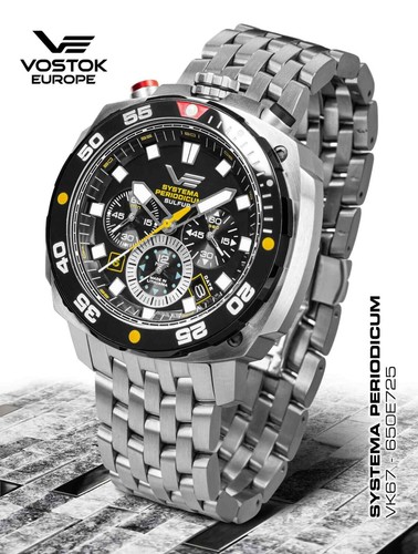 Vostok Europe Systema Periodicum 'Sulfur' Chronograph VK67-​650E725B AUSVERKAUFT - Afbeelding 1 van 5